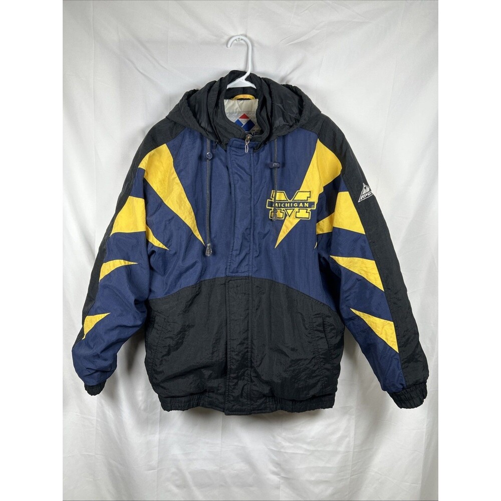 Vintage 90s Michigan Wolverines Apex One Puffer Jacket Large Logo Zip Hooded
